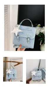 Grazioso zaino azzurro con stampa di stelle da donna, mini borsa a tracolla alla moda.