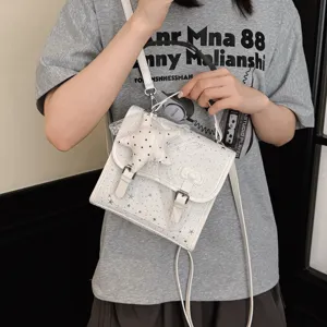 Zaino cartella mini bianco con stampa di stelle da donna, borsa a tracolla alla moda per viaggio.