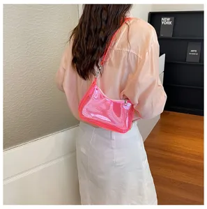 Rosa transparente Achsel-Schultertasche, schicke Jelly-Bag für Sommer Mode täglichen Gebrauch.