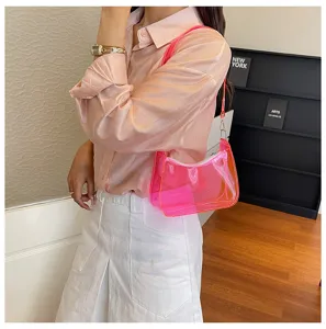Transparente pinke Neon-Schultertasche für Damen, stylische Sommer Umhängetasche.