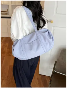 Korean style large capacity nylon shoulder bag for women, casual slouchy versatile daily tote.