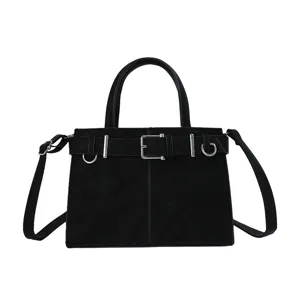 Black retro women shoulder crossbody handbag with metal buckle strap and top handle variant.