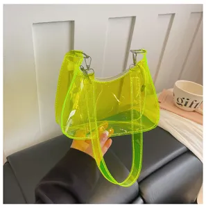 Neon grüne transparente Jelly Schultertasche, stylische PVC Achseltasche für Damen Sommer.