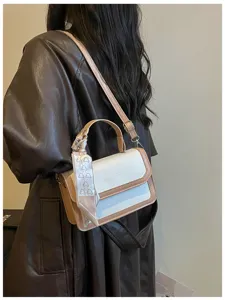 Sac à bandoulière rétro en cuir PU avec poignée et foulard élégant pour femmes.