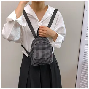 Casual small plaid backpack for women, cute grid student daily sweet style school bag.