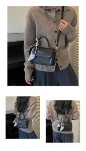 Sac à Bandoulière Rabat en Cuir PU Rétro avec Foulard Petit Sac Carré pour Femme Élégant