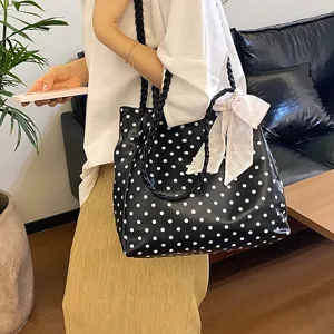 Bolso de mano negro con lunares blancos gran capacidad bolsa de hombro para mujer