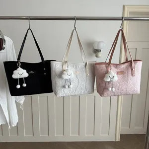 Large capacity casual commute tote bag stylish shoulder handbag with cute cloud pendant