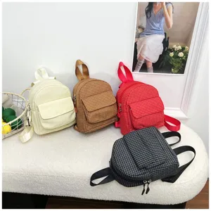 Casual plaid small backpack for women, cute retro student daypack, stylish daily shoulder bag.