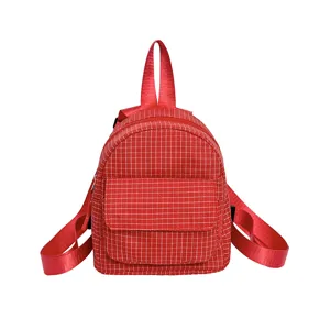 Red plaid mini backpack for women, cute sweet style casual school daypack main view.