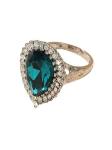 Vintage Blauer Kristall Diamant Ring Elegante Damen Statement Schmuck Hauptansicht