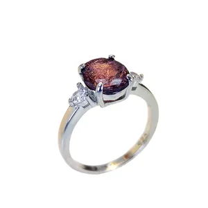 Vintages 925 Silber Ring mit ovalem braunen Schmuckstein und Zirkonia Hauptansicht