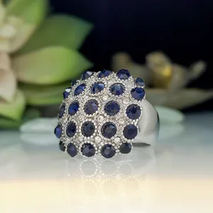 Vintage Metalen Ring Verguld Vierkant Geometrische Ring Met Saffierblauw Strass Accenten Voor Banket Unisex Sieraden Cadeau