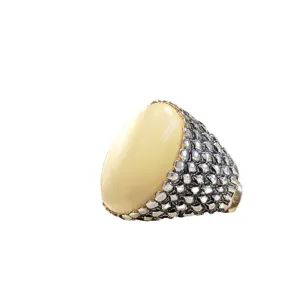 Vintage oval moonstone ring with textured silver band, statement chunky retro boho jewelry for women