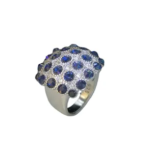 Zilveren vierkante pave saffier ring prachtige vrouwen blauw en wit kristal mode sieraden