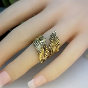 Boheems Vintage Blad Open Ringen Voor Vrouwen Antiek Goud Gun Zwart Reliëf Boom Blad Statement Ring Sieraden