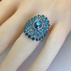 Stunning blue crystal statement ring with sparkling rhinestones for party and daily wear.