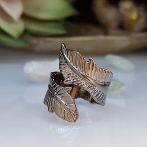 Vintage metaal blad ring, gedetailleerde boheemse verstelbare vinger sieraden voor dames.