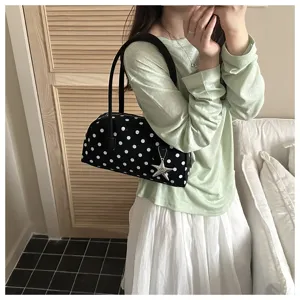 Korean sweet polka dot bowling shoulder bag for women, stylish large capacity underarm handbag.
