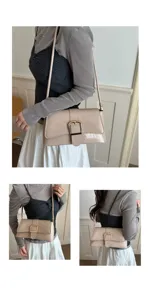 Detailed view of the stylish patent leather shoulder bag with a metal buckle, perfect for summer.