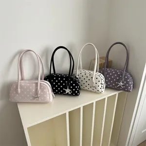 Women Polka Dot Shoulder Bag Large Capacity Cute Korean Style Casual PU Leather Pillow Bag With Pendant Fashion Handbag