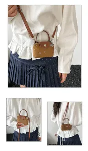 Mini brown shoulder messenger bag with star print, stylish casual handbag for women daily wear.