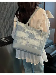 Γυναικεία Τσάντα Ώμου Tote Μεγάλη Ρετρό Μοτίβο Casual Chic Μόδα Στυλ Καθημερινή