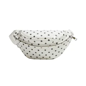 Stylish white polka dot women waist bag casual chest bag fashion single shoulder sports bag.