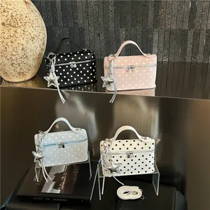 Korean Style Polka Dot Box Bag For Women PU Leather Crossbody Shoulder Bag Cute Top Handle Handbag Casual Purse