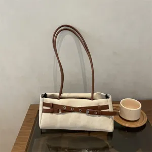 Sweet Girly Denim PU Color Block Underarm Shoulder Bag With Belt Ornament Elegant Urban Minimalist Handbag For Women Casual Daily Bag