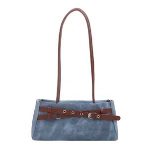 Sweet contrast belt denim shoulder underarm bag fashion minimalist casual handbag for women.
