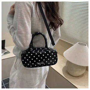 Black white polka dot handbag stylish shoulder cosmetic bag portable women travel purse daily use