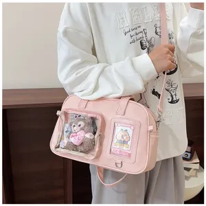 Borsa ita trasparente minimalista giapponese con tasca a finestra e scomparti multipli.