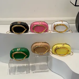 Women Fashion Crossbody Bag PU Leather Mini Evening Clutch Bag Unique Metal Ring Handle Chain Shoulder Bag