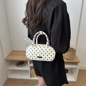 White polka dot cosmetic handbag stylish casual shoulder crossbody bag for women daily use