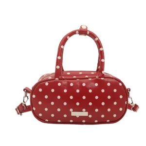 Red polka dot cosmetic bag handbag travel portable storage pouch women stylish daily use