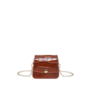 Mini brown crocodile pattern crossbody bag with gold chain stylish cute mini shoulder bag