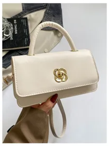 Borsa a tracolla minimalista in pelle PU da donna, elegante borsa da giorno con chiusura.