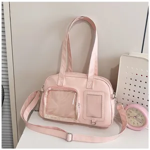 Borsa ita trasparente minimalista giapponese monocolore multi-tasche borsa a tracolla donna rosa PU