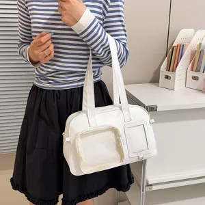 Borsa a tracolla ita bianca minimalista in stile giapponese con finestra trasparente per donna.