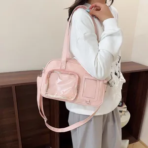 Borsa a tracolla rosa trasparente finestrella stile giapponese borsa in pelle PU carina