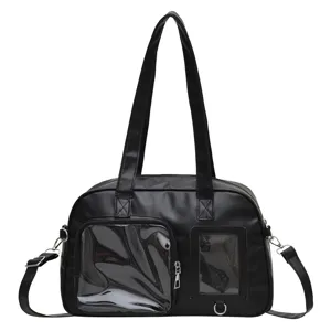 Borsa a tracolla trasparente in stile giapponese tinta unita con finestrella espositiva e tasche.
