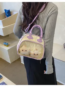 Joli sac ita transparent pour poupées, sac bandoulière violet avec de belles peluches étoiles.