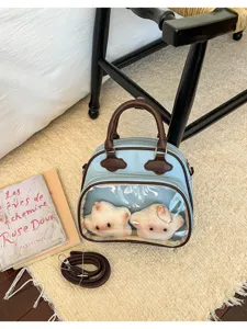 Sac ita transparent pour peluches, sac à main en cuir PU bleu clair avec sangle réglable.