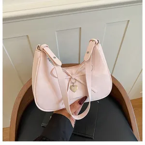 Sac à épaule nœud papillon rose, élégant sac à main PU pour femme, sac bandoulière tendance.