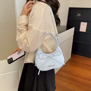 Light blue women shoulder bag trendy dumpling handbag with bow and star design chic crossbody