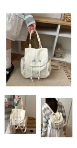 Mochila de lona para mujer, bolso escolar casual, elegante bolso con cuentas lindas.
