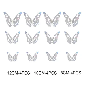 Juego de pegatinas de pared de mariposa hueca metálica 3D, elegante decoración del hogar para pared.