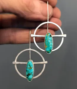 Handgemaakte zilveren turkoois oorbellen vintage geometrische cirkel bungelen sieraden