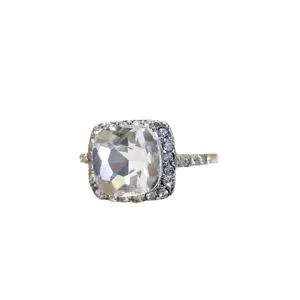 Modieuze kussengeslepen zirkonia halo ring voor dames luxe zilveren cocktailring sieraden